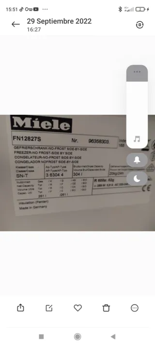 Congelador Miele FN12827S No Frost, para repuestos