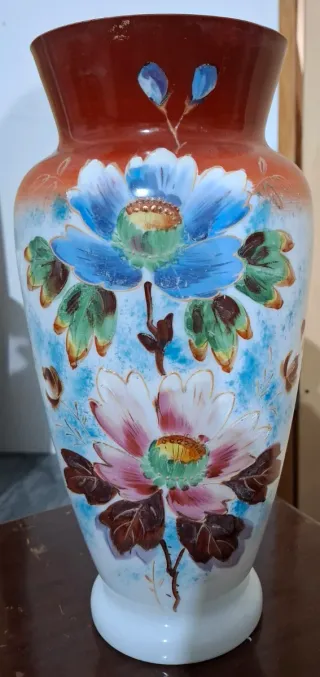 Vaso antico opaline floreale H 32 cm