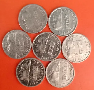 7 Monedas 1 Peseta Juan Carlos I de 1992