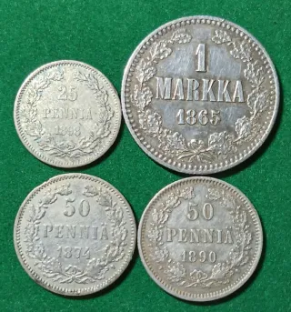 4 Monedas Plata Finlandia 1865-1898
