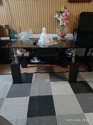 Mesa de centro cristal y metal negra