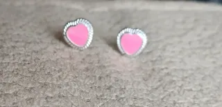 Pendientes Corazón Rosa y Plateado