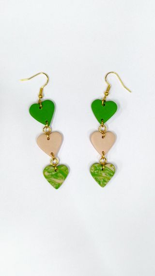 Pendientes Corazón Custom Beige y Verde