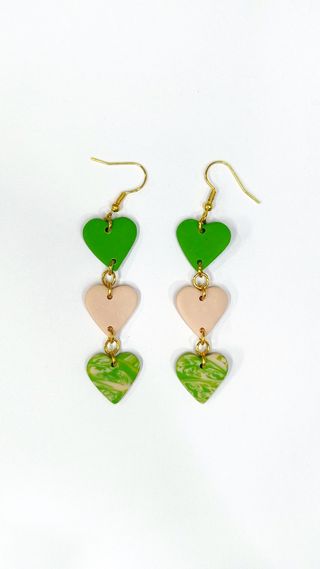 Pendientes Corazón Custom Beige y Verde