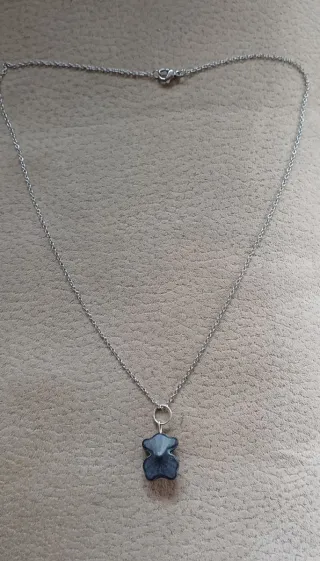 Collar flor azul y plateado