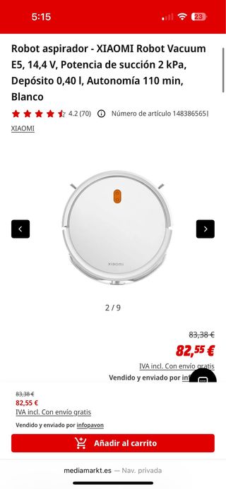 Aspiradora Robot Xiaomi Vacuum E5