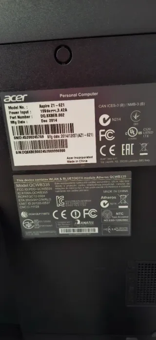 Ordenador ACER Le falta el cable de alimentación