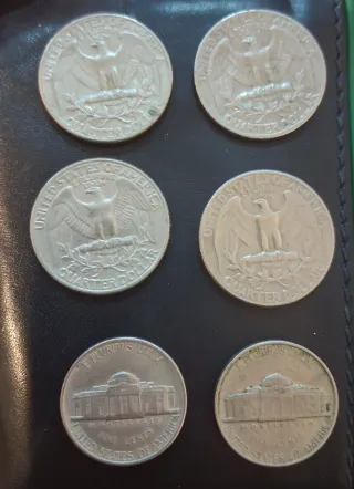 4 quarti di dollaro e 2 da 5 centesimi 65, 67, 72, 8