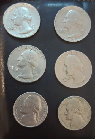 4 quarti di dollaro e 2 da 5 centesimi 65, 67, 72, 8