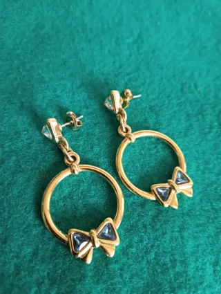 Pendientes vintage aro con lazo azul