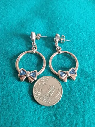 Pendientes vintage aro con lazo azul