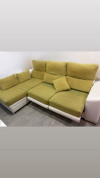Sofá Chaiselongue Verde y Blanco