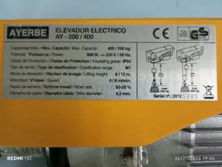 Elevador Eléctrico Ayerbe AY-200/400 Kg