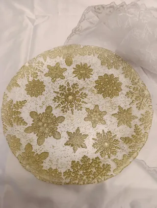 Piatto decorativo Natale fiocchi neve oro