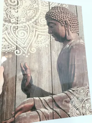 Cuadro Buda Madera Marrón y Blanco