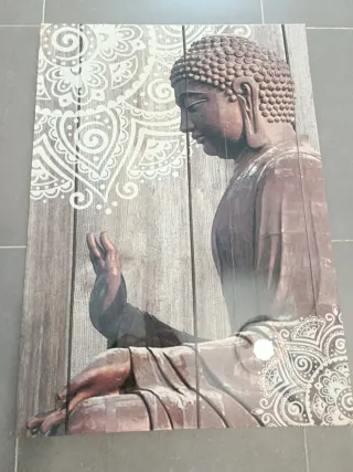 Cuadro Buda Madera Marrón y Blanco