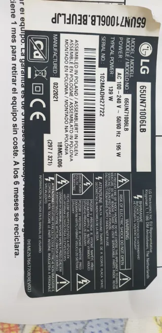 Placa Fuente LG 65UN7100GLB