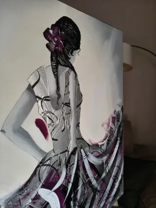 Cuadro Lienzo Abstracto Mujer Morado Plata