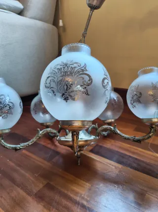 Lámpara araña 5 brazos metal y cristal