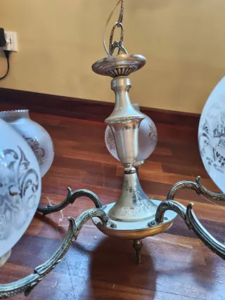 Lámpara araña 5 brazos metal y cristal