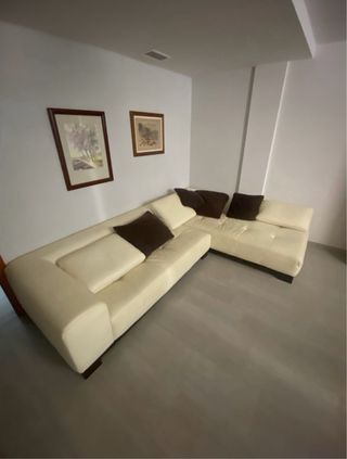 Sofá Chaise Longue Piel Beige