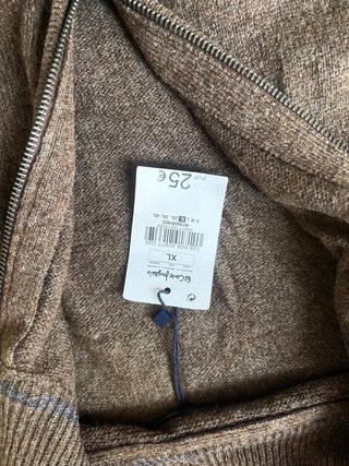 Jersey Hombre Marrón Cremallera y Codos Talla XL