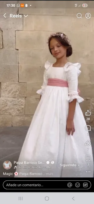 Traje de comunión niña blanco rosa d Paqui Barroso