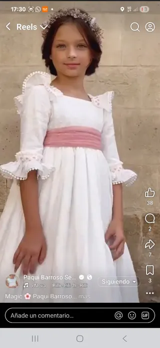 Traje de comunión niña blanco rosa d Paqui Barroso