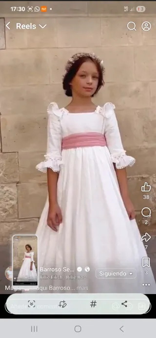 Traje de comunión niña blanco rosa d Paqui Barroso