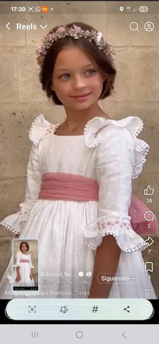 Traje de comunión niña blanco rosa d Paqui Barroso