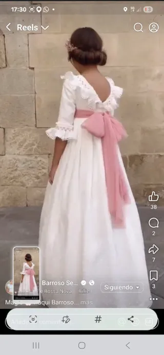Traje de comunión niña blanco rosa d Paqui Barroso