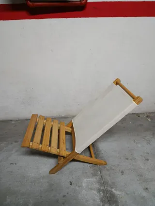 ❤️Silla plegable de madera y lona blancadeckchair