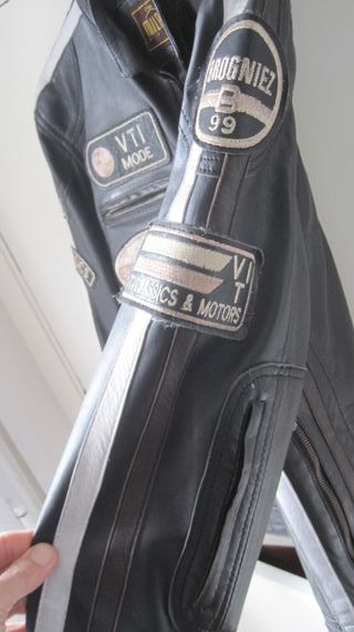 Cazadora Biker Cuero Retro Talla L