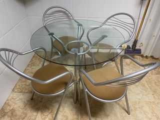 Mesa y 4 Sillas Cocina Cristal