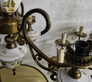 Lampadario italiano stile Bassano ceramica anni 60