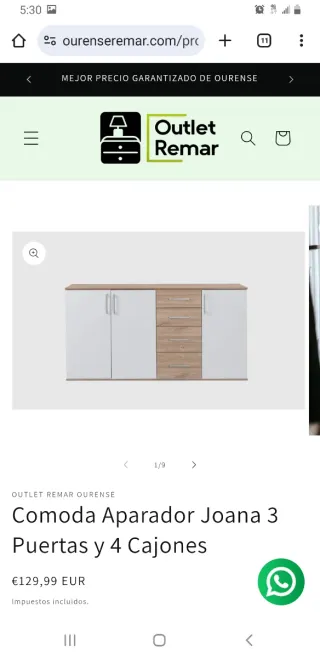 Cómoda Aparador Joana 3 Puertas 4 Cajones