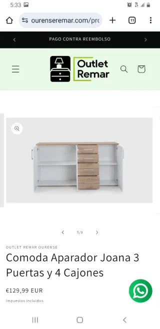 Cómoda Aparador Joana 3 Puertas 4 Cajones