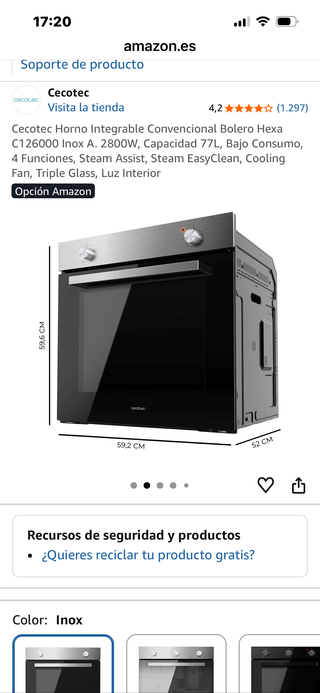 Horno Cecotec Integrable Bolero Hexa C126000