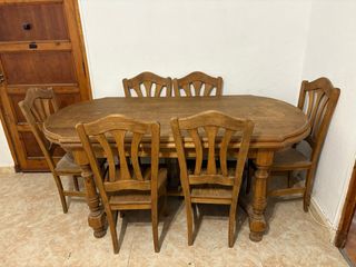Mesa extensible madera maciza con 6 sillas