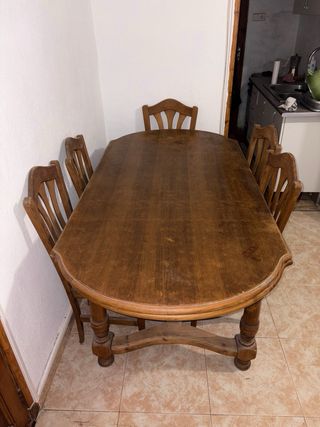 Mesa extensible madera maciza con 6 sillas