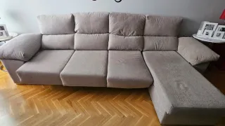 Sofá chaiselongue tela beige/gris