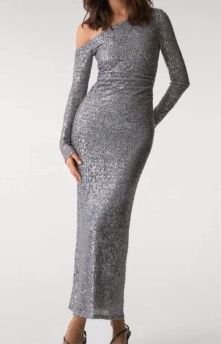 Vestido largo lentejuelas Pull&Bear plateado