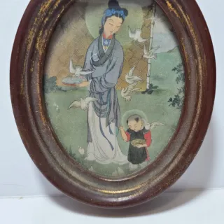 Piccola cornice ovale con stampa giapponese