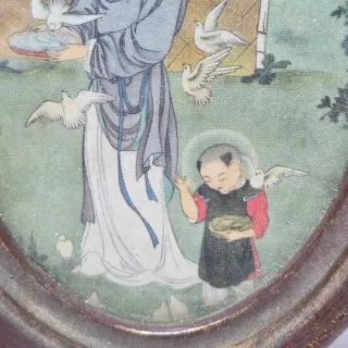 Piccola cornice ovale con stampa giapponese