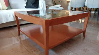 Mesa baja de salón madera y cristal
