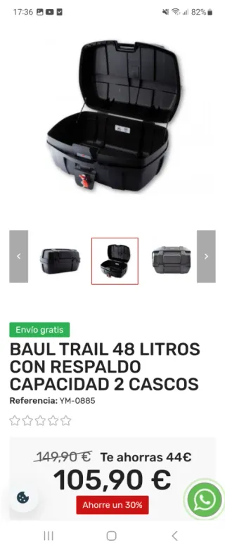 Baúl 48L con Respaldo para 2 Cascos nuevo sin usar