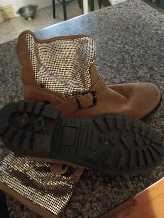 Botas Piel Talla 39 Marrón y Plateado