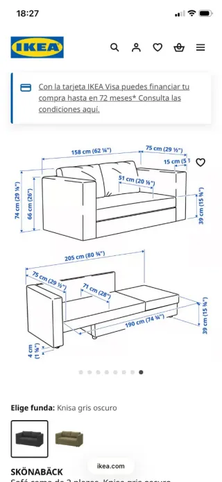Sofá IKEA Gris Tela