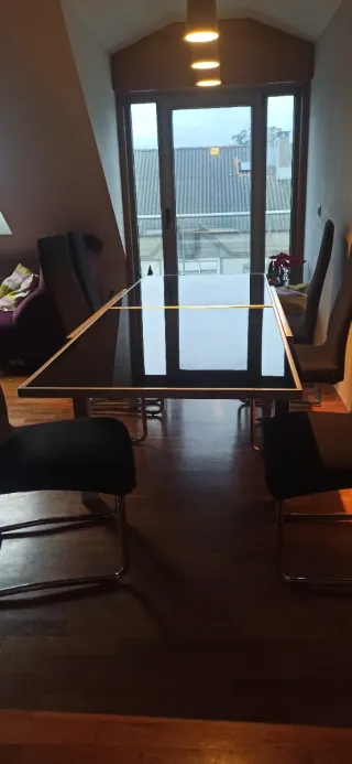 Tavolo da pranzo allungabile in acciaio e vetro 2,40m