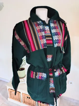 Chaqueta Boho Étnica Y2K con Capucha